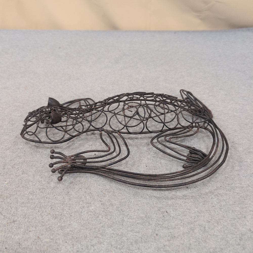 Handcrafted Metal Wire Lizard Gecko Sculpture Rustic Brown Garden Art - Picture 4 of 6